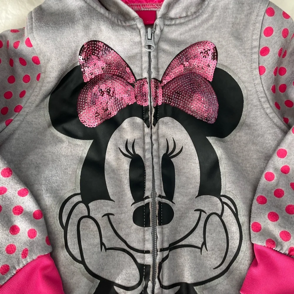 Kids Minnie Mouse Hoodie - Pink and Grey - Picture 3 of 7